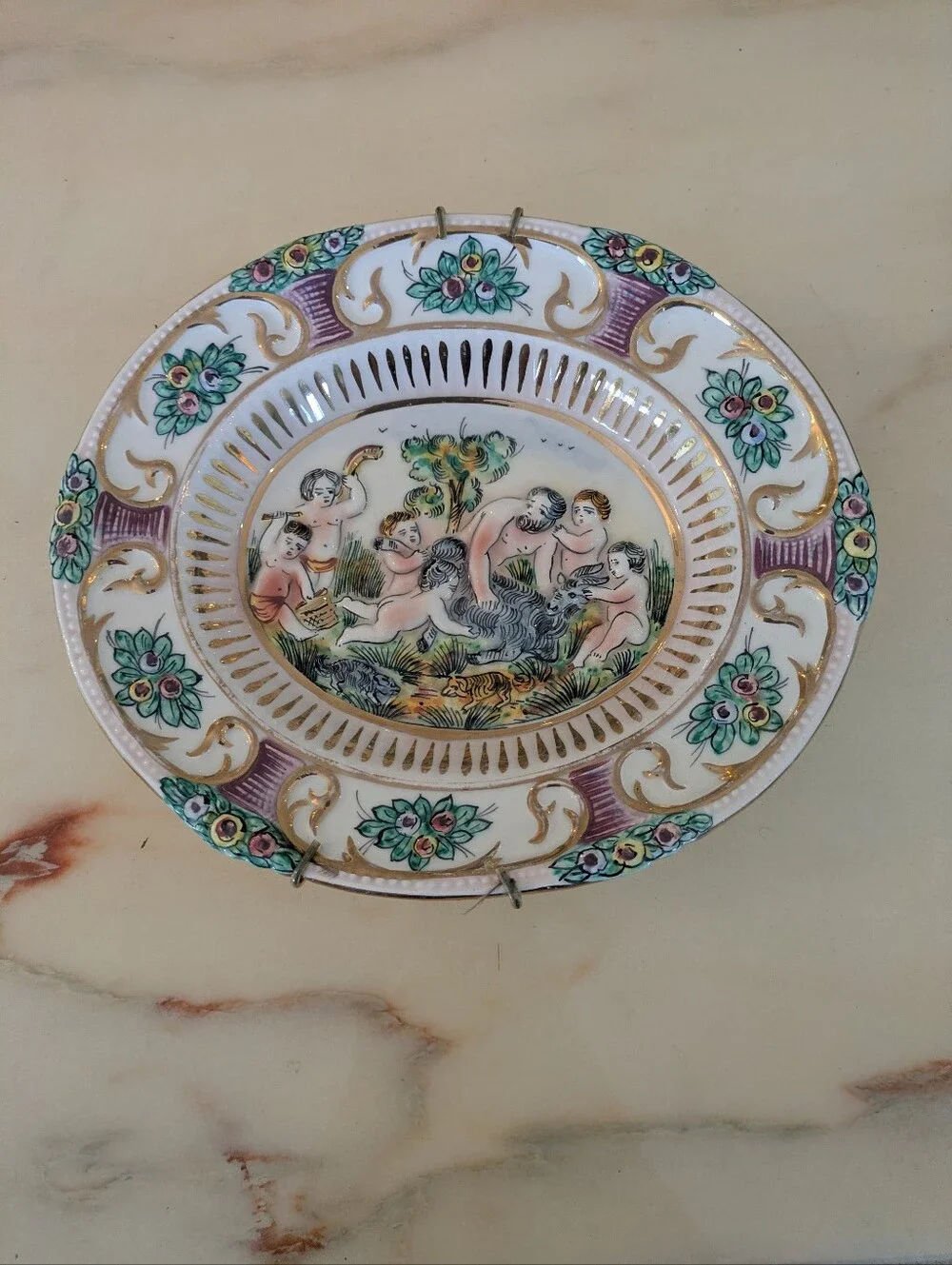 Antique Italian Capodimonte Decorative Hanging Bowl